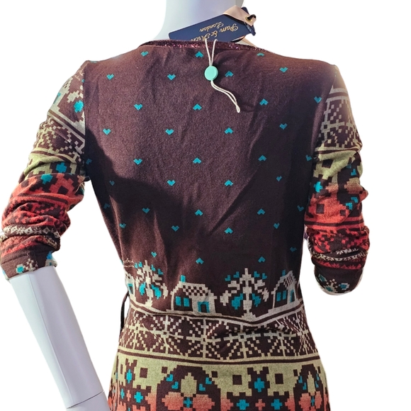 Pam & Arch Faux Wrap Dress In Coffee Brown Size M/L NWT - Picture 6 of 13